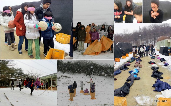 雪の中でのお山の運動会